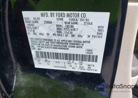 2008 Ford Escape Xlt from USA, damaged, VIN 1FMCU031X8KA80604